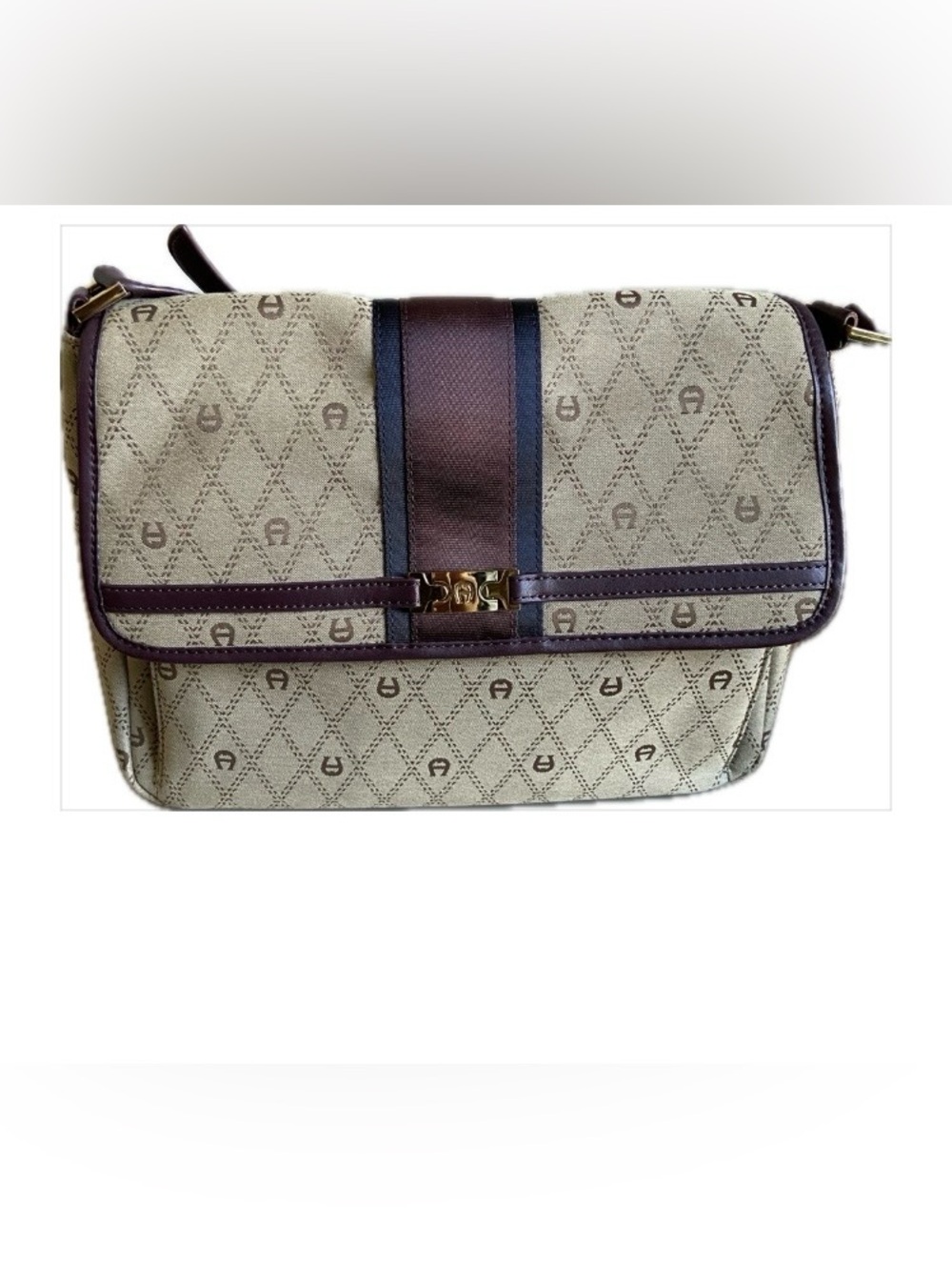 Designer-Style Beige and Brown Crossbody Shoulder Bag